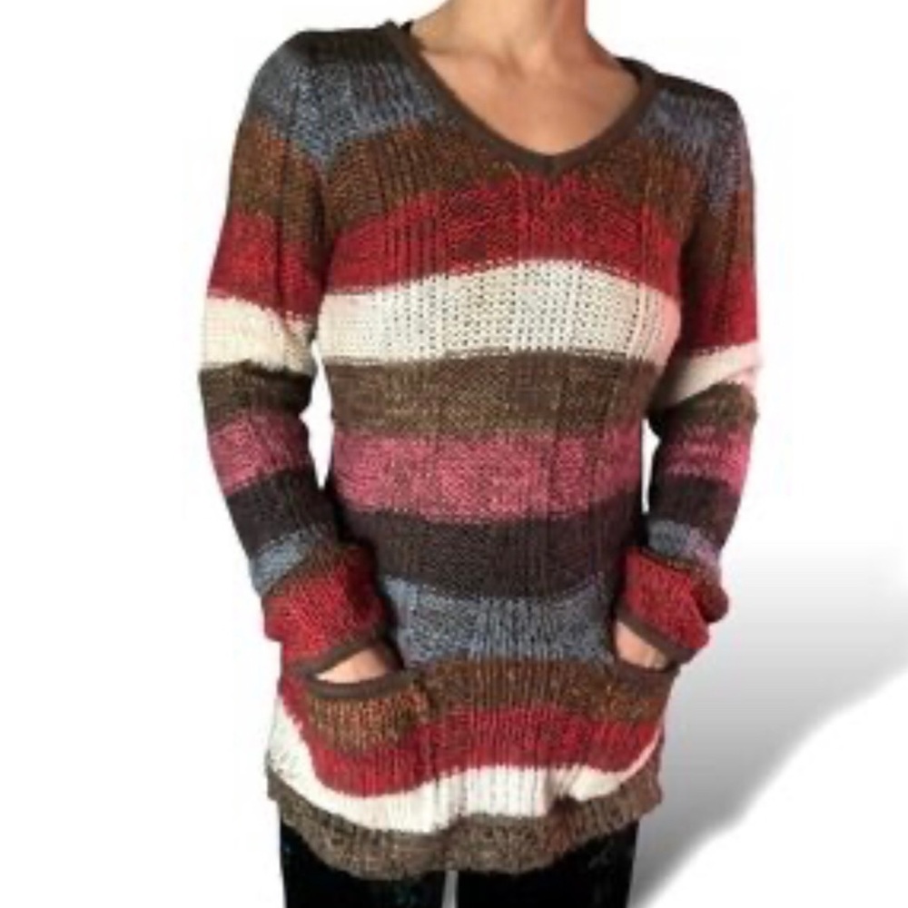 Canyon River Blues Cozy Multicolor Striped V-Neck Sweater